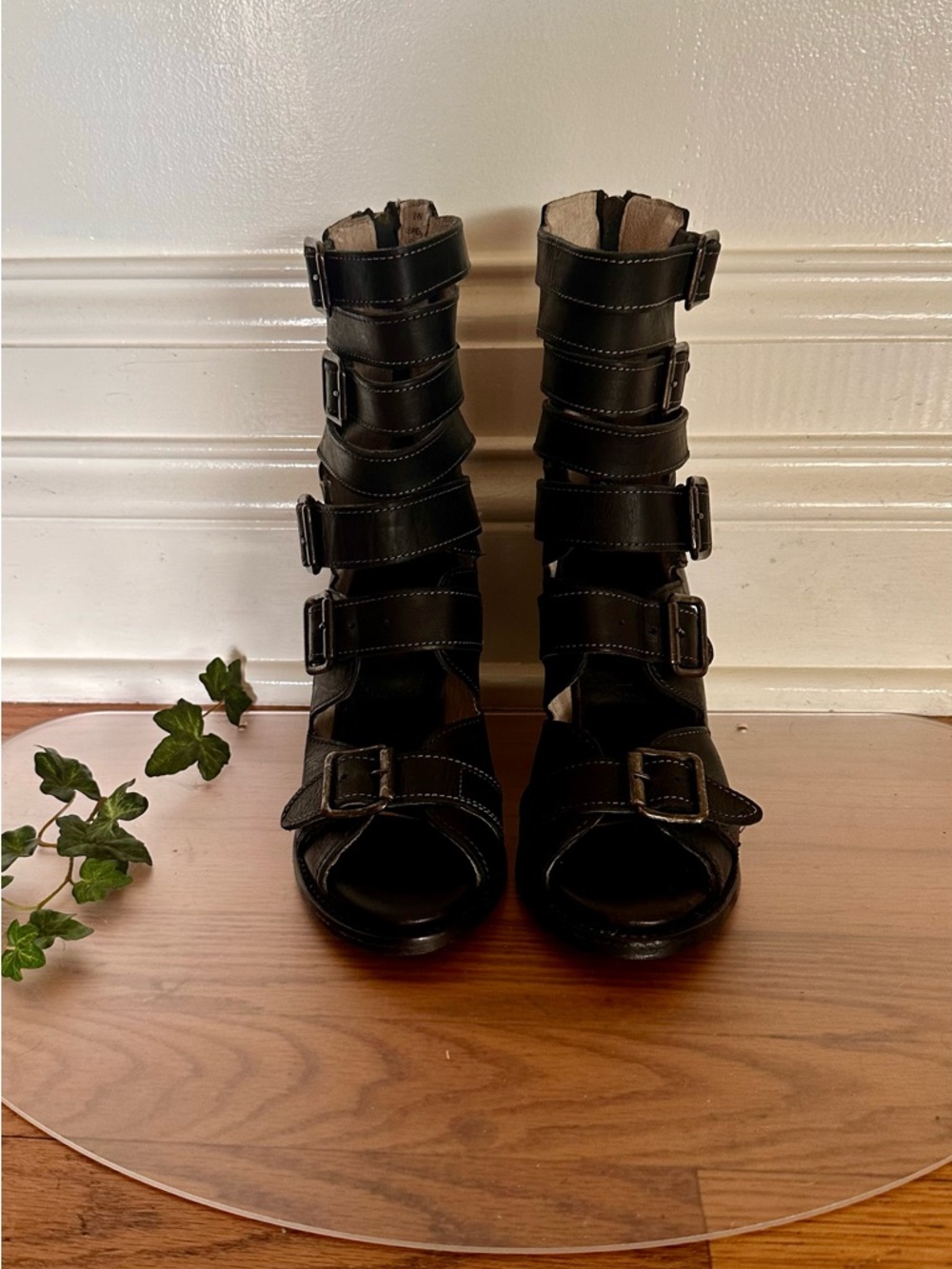 Freebird Black Strappy Buckle Heeled Boots size 5
